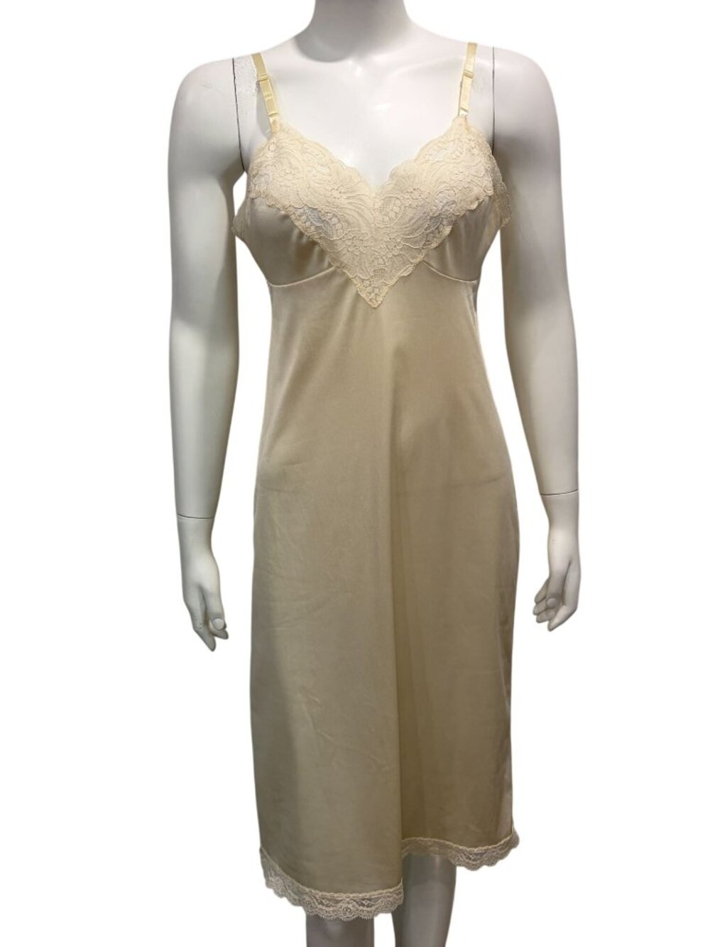 Vintage Sears Nylon Slip Dress Womens Size 36 Lace Trim & Adjustable Straps